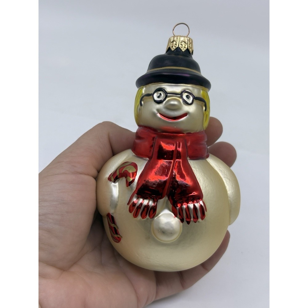 Vtg Hand Blown Glass snowman Christmas Ornament European 2